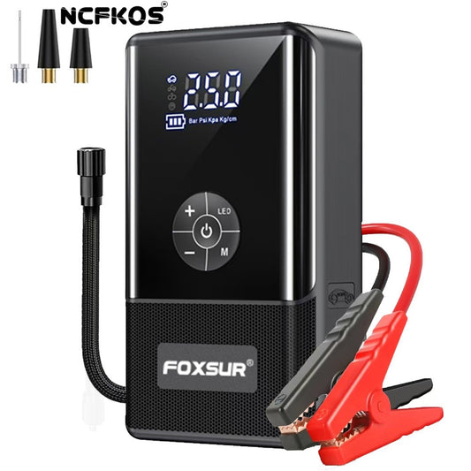 Booster de Batterie 4-en-1 FOXSUR — Démarreur Auto + Compresseur + Power Bank + LED